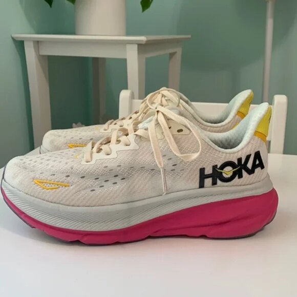 Hoka Women's Shoes - White, Pink, Yellow - Picture 1 of 6
